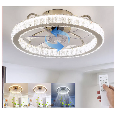 Modern Quiet Ceiling Fan Lamp with Crystals


