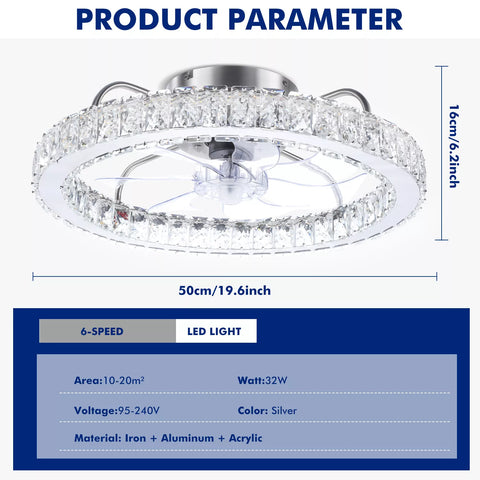 Chic Crystal Flush Mount Fan Light UK

