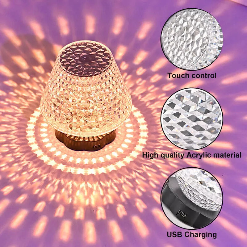 LED Crystal Table Lamp, 16 Colours, 4 Modes, Rose Diamond Bedside Lamp with Touch and Remote Control, USB Charging, Dimmable Colour Changing Night Light for Bedroom, Living Room, Golden
