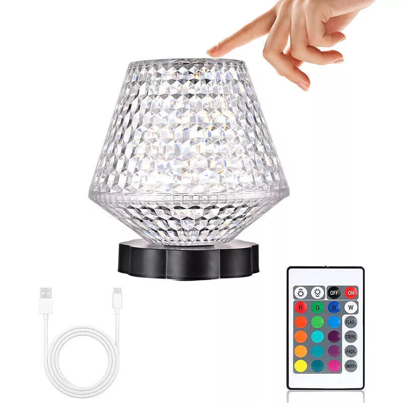 LED Crystal Table Lamp, 16 Colours, 4 Modes, Rose Diamond Bedside Lamp with Touch and Remote Control, USB Charging, Dimmable Colour Changing Night Light for Bedroom, Living Room, Golden
