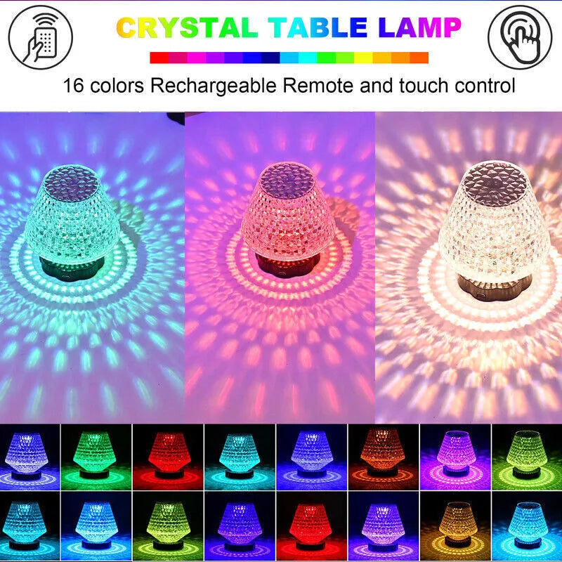 LED Crystal Table Lamp, 16 Colours, 4 Modes, Rose Diamond Bedside Lamp with Touch and Remote Control, USB Charging, Dimmable Colour Changing Night Light for Bedroom, Living Room, Golden
