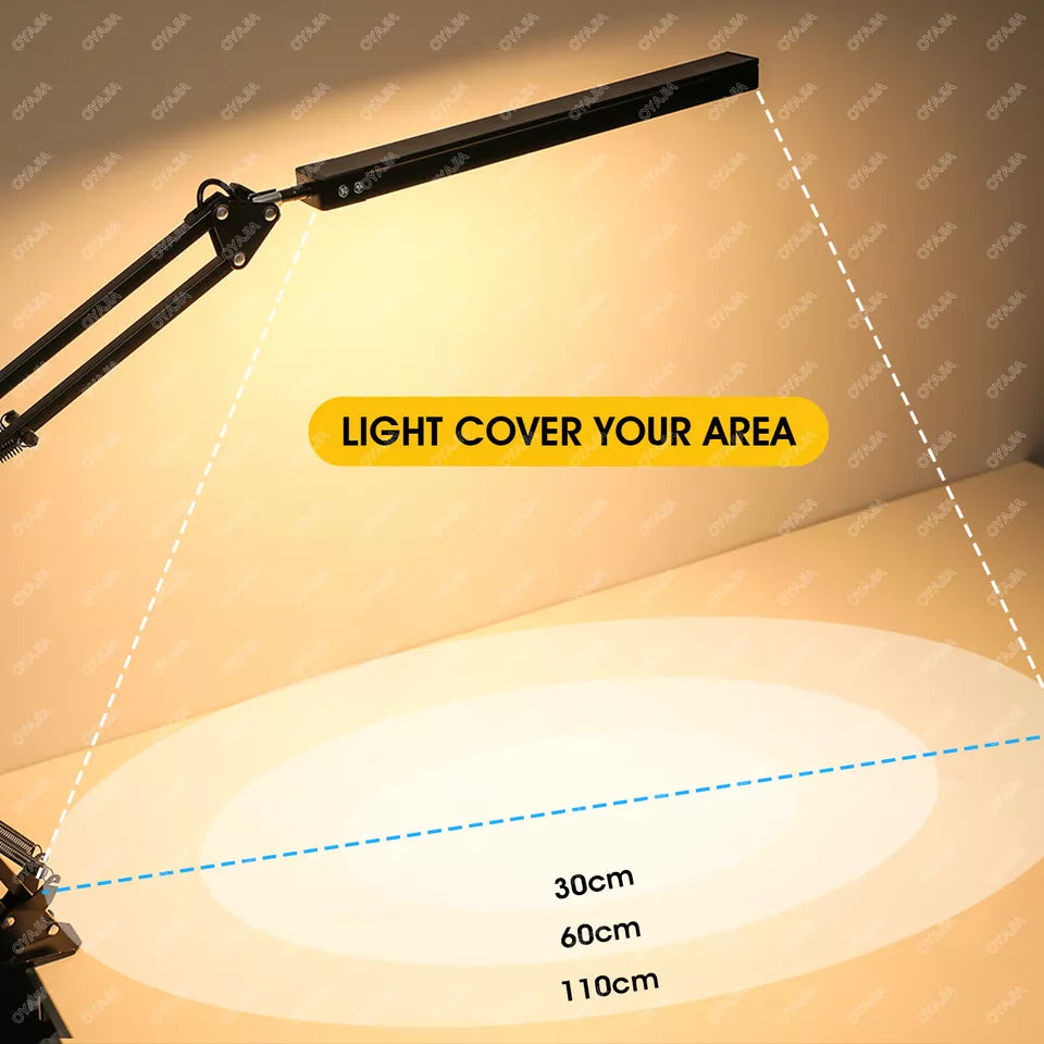 LED Desk Lamp, Adjustable Swing Arm Lamp with Clamp, Eye-Caring Reading Desk Light, 10 Brightness Levels, 3 Lighting Modes, Memory Function Desk Lamps for Home Office with Adapter (Black)
