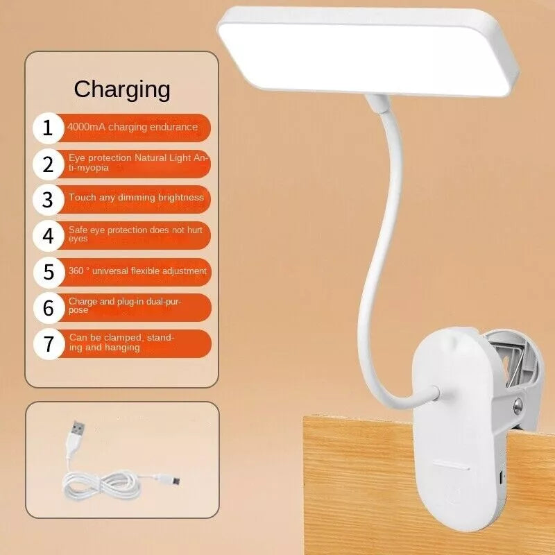 LED Flexible Clip On Table Reading Lamp Desk Light Rechargeable LED Book Light