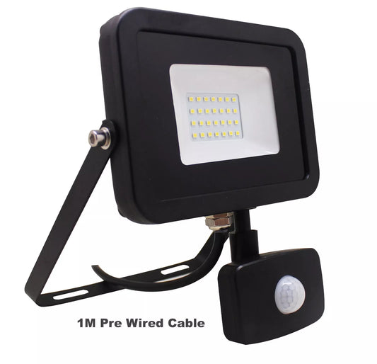 10W LED Floodlight with PIR Motion Sensor mounted on a garden wall

