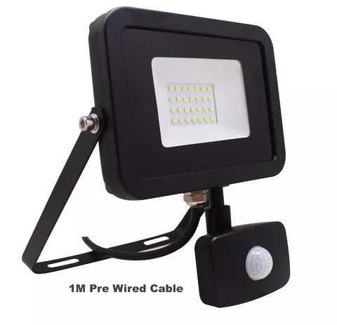 10W LED Floodlight with PIR Motion Sensor mounted on a garden wall


