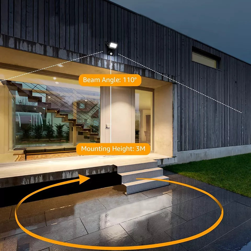 Motion-activated LED light brightening up a patio area

