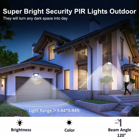 LED floodlight illuminating a backyard during the evening

