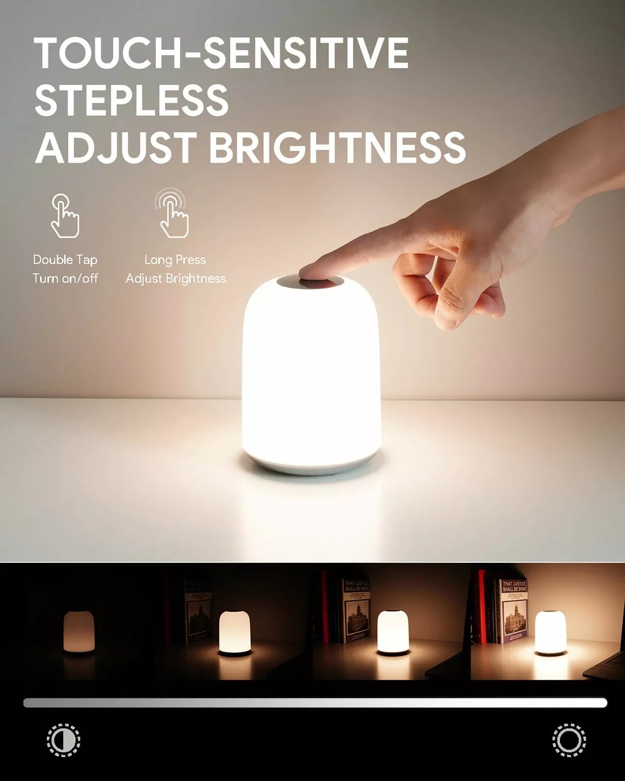 LED Lights Night Light Touch Sensor Lamp Bedside Table Lamp for Kids Bedroom Rechargeable Dimmable - Warm White Light
