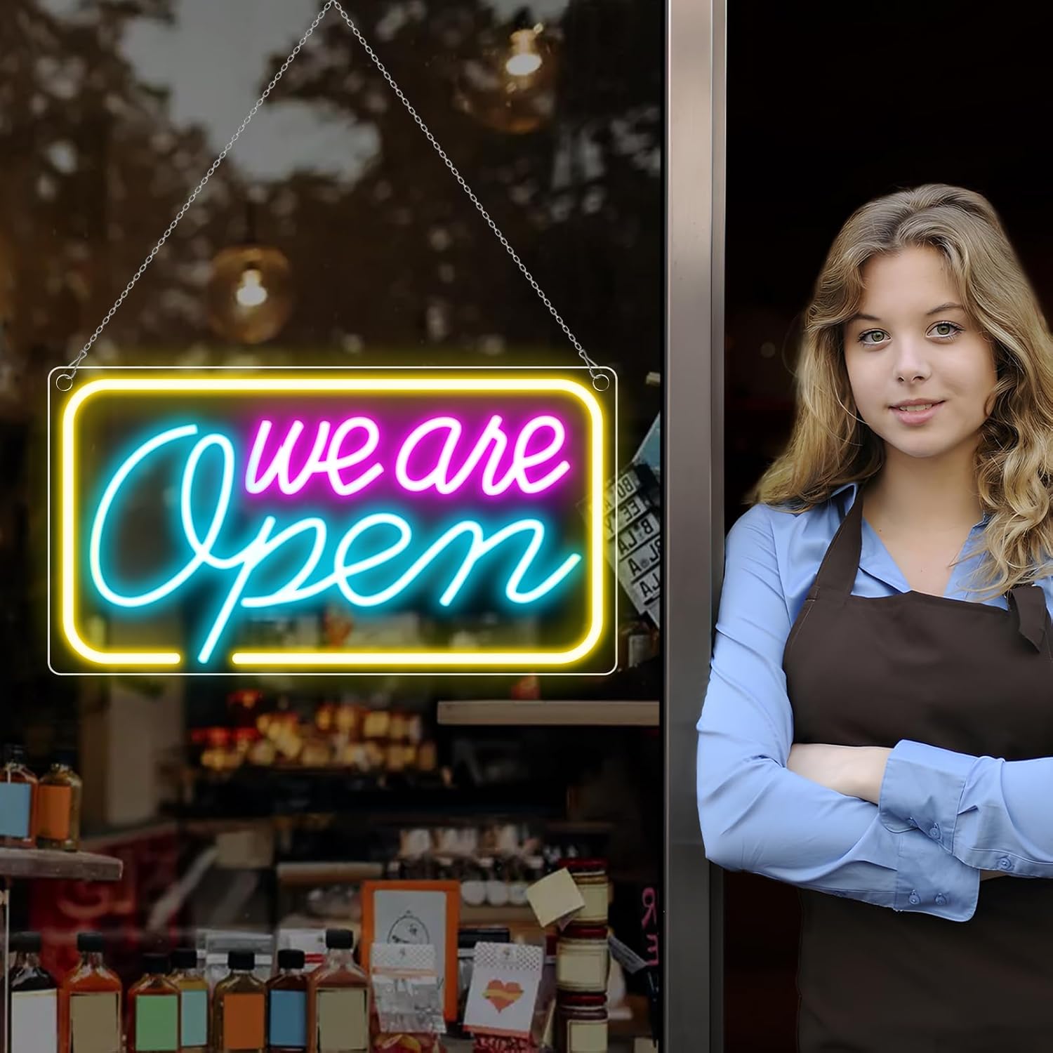 LED Neon We Are Open Sign 16.5"x9" – Bright USB Powered Open Sign with ON/OFF Switch for Business, Stores, Bars, Restaurants