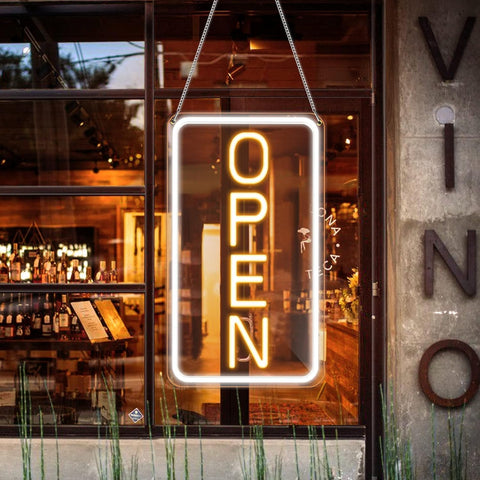 LED Neon Open Sign 16"x9" Vertical – Ultra Bright Dimmable USB Light Up Sign for Business, Shop, Café, Restaurant, Bar, Hotel