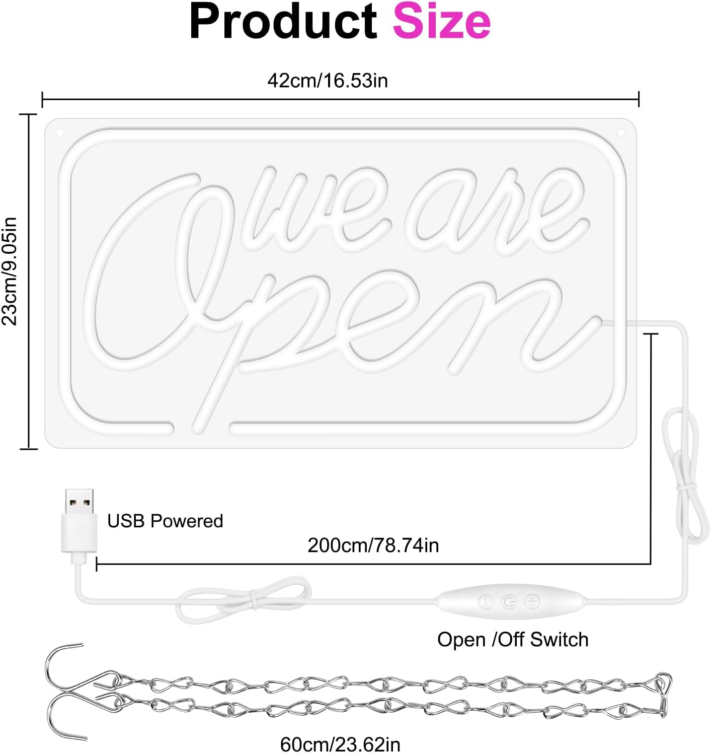 LED Neon We Are Open Sign 16.5"x9" – Bright USB Powered Open Sign with ON/OFF Switch for Business, Stores, Bars, Restaurants