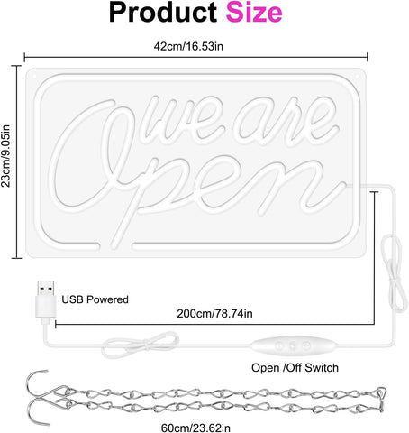 LED Neon We Are Open Sign 16.5"x9" – Bright USB Powered Open Sign with ON/OFF Switch for Business, Stores, Bars, Restaurants