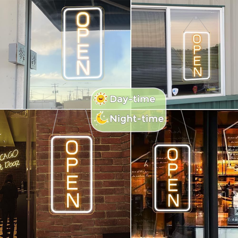 LED Neon Open Sign 16"x9" Vertical – Ultra Bright Dimmable USB Light Up Sign for Business, Shop, Café, Restaurant, Bar, Hotel