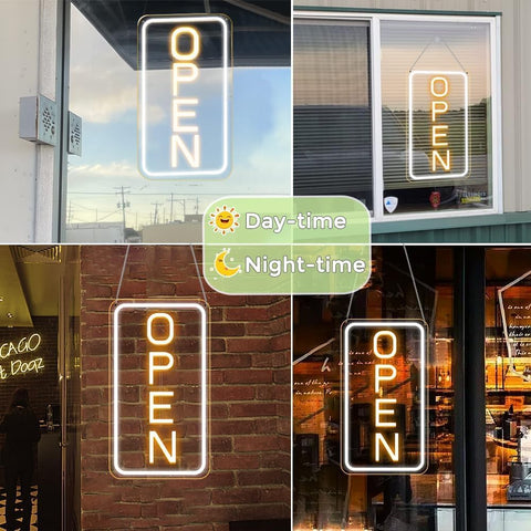 LED Neon Open Sign 16"x9" Vertical – Ultra Bright Dimmable USB Light Up Sign for Business, Shop, Café, Restaurant, Bar, Hotel