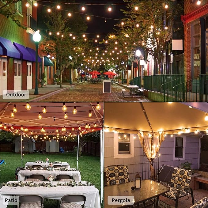 LED Outdoor Festoon Lights Mains Powered, 25FT Globe String Lights with E12 Socket, 25Pcs G40 1W Plastic Bulbs Festoon Lights