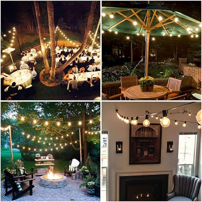 LED Outdoor Festoon Lights Mains Powered, 25FT Globe String Lights with E12 Socket, 25Pcs G40 1W Plastic Bulbs Festoon Lights