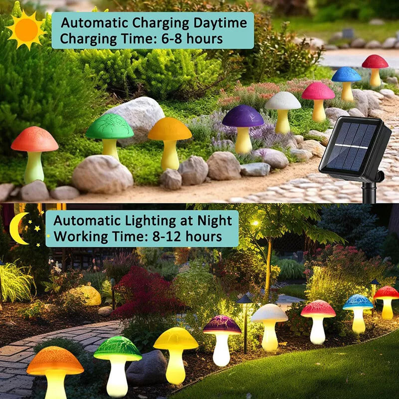 LED Outdoor Solar Powered Mushroom String Lights in UK - Shop Now!