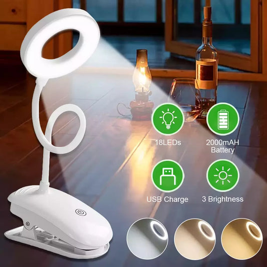 LED Rechargeable Clamp Clip On Flexible Desk Light Reading Table Night Lamp -USB
