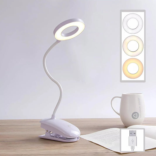 LED Rechargeable Clamp Clip On Flexible Desk Light Reading Table Night Lamp -USB