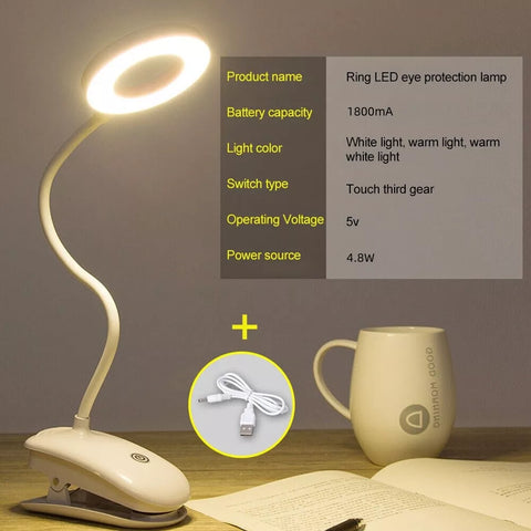 LED Rechargeable Clamp Clip On Flexible Desk Light Reading Table Night Lamp -USB