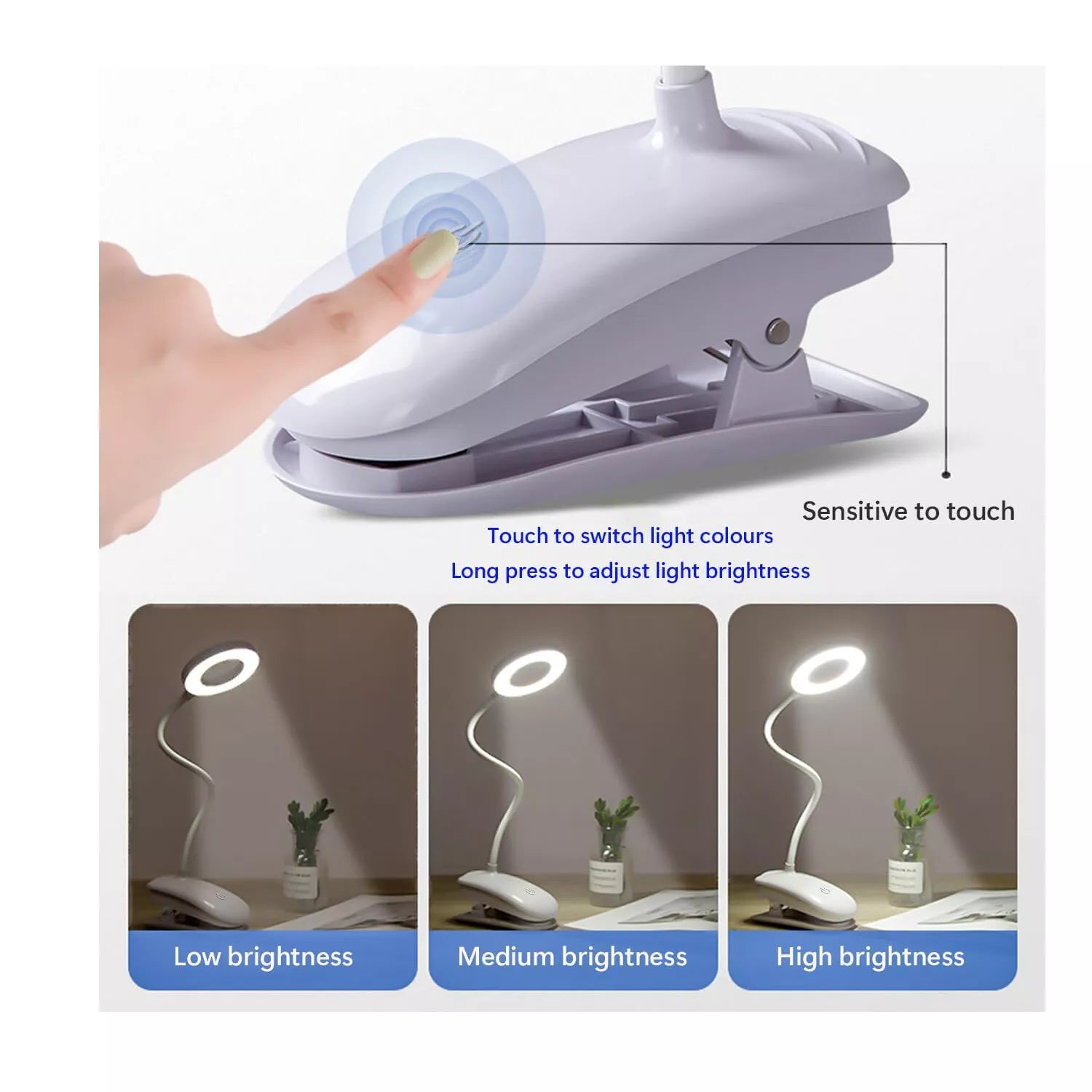LED Rechargeable Clamp Clip On Flexible Desk Light Reading Table Night Lamp -USB