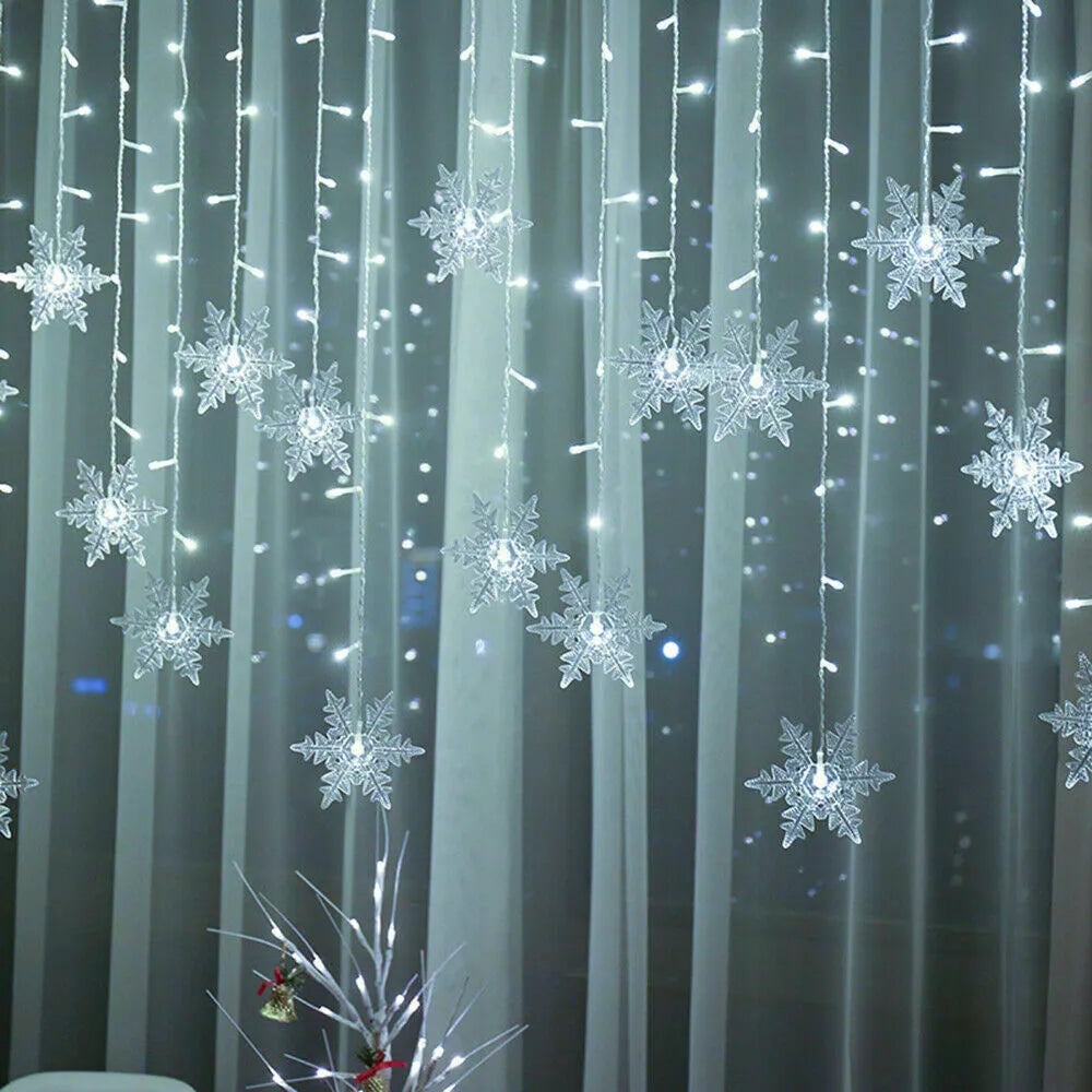 Elegant snowflake LED curtain lights for festive décor


