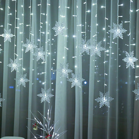 Elegant snowflake LED curtain lights for festive décor

