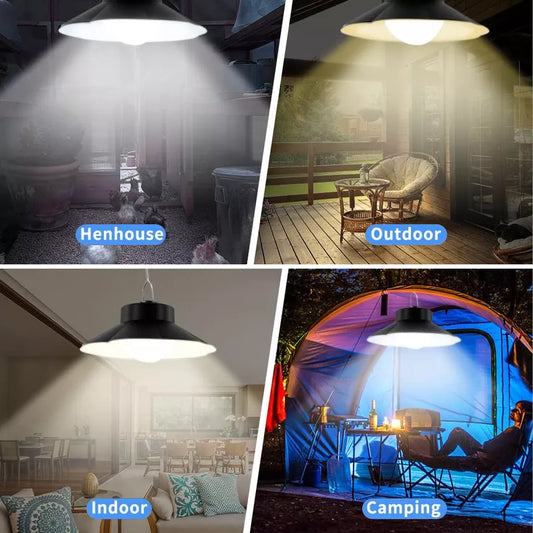LED Solar Powered Pendant Hanging Light Lamp Garden Yard Barn Shed Lighting