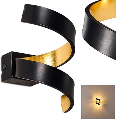 LED Spiral Wall Lamp – Black & Gold Indoor Wall Light, 6W 3000K Warm White, 360 Lumen, Up & Down Lighting Effect