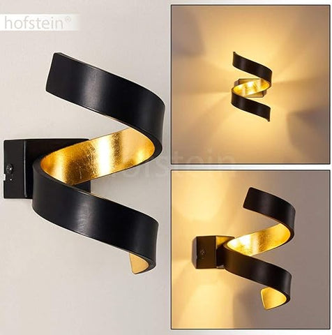 LED Spiral Wall Lamp – Black & Gold Indoor Wall Light, 6W 3000K Warm White, 360 Lumen, Up & Down Lighting Effect