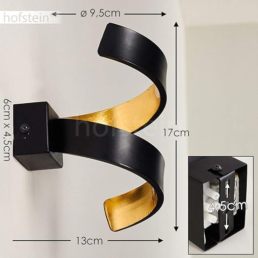 LED Spiral Wall Lamp – Black & Gold Indoor Wall Light, 6W 3000K Warm White, 360 Lumen, Up & Down Lighting Effect