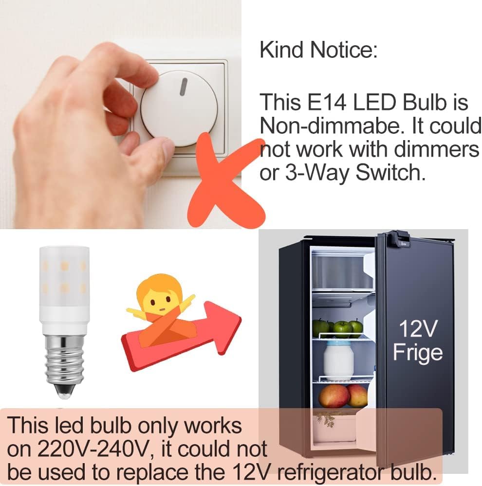 LED bulb with warning text about compatibility issues on a white background
