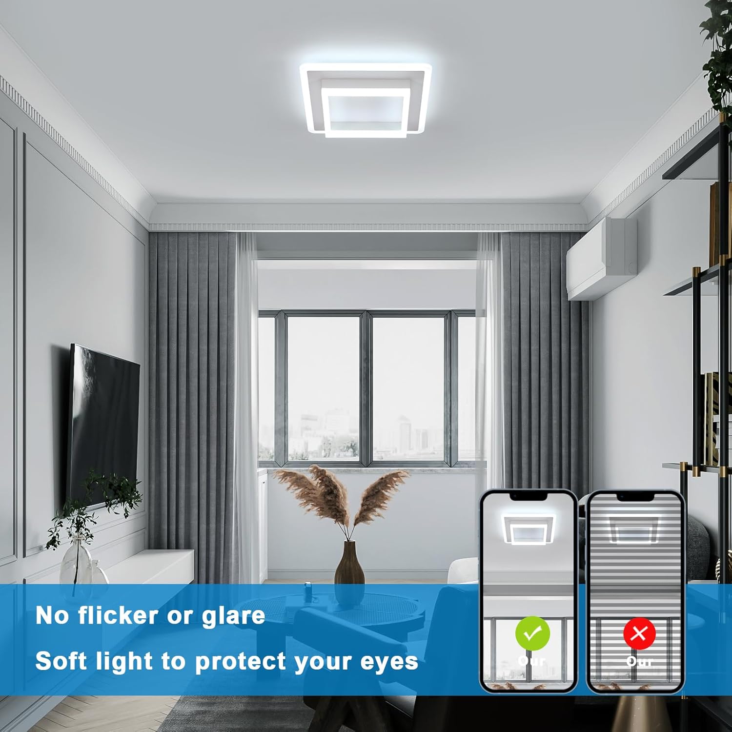 LED ceiling light square shape on white ceiling

