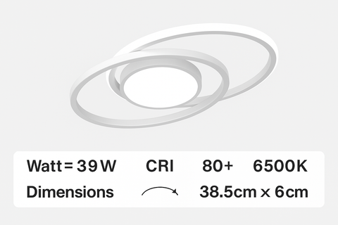 LED ceiling light with energy saving graphic and cost savings over time chart on a gray background
