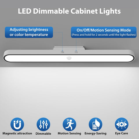 LED dimmable cabinet light with features on a gray background