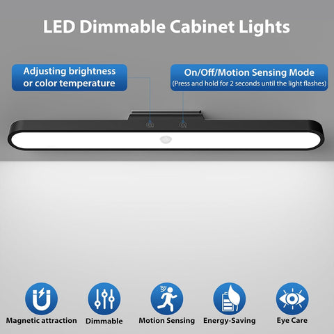 LED dimmable cabinet light with features on a gray background