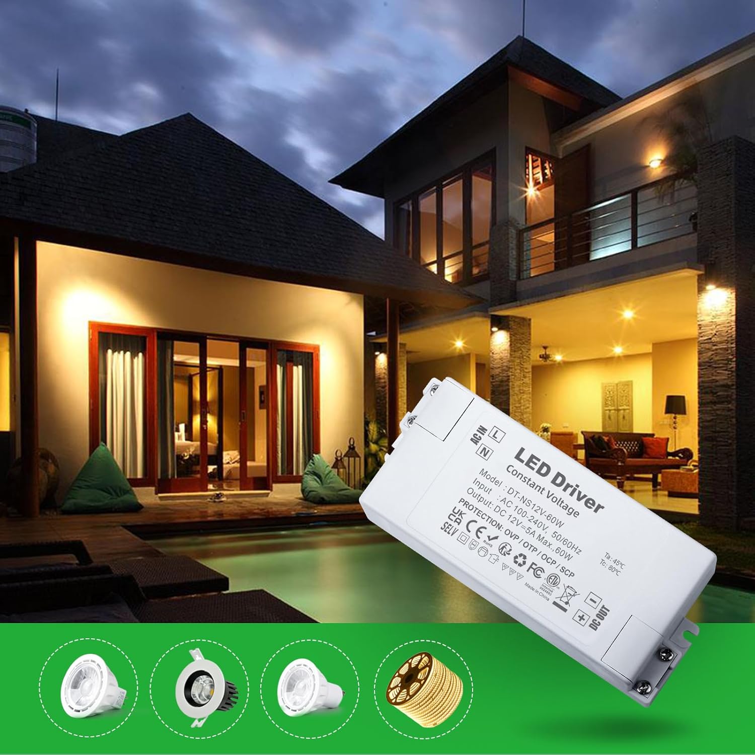LED driver with a house in the background at night