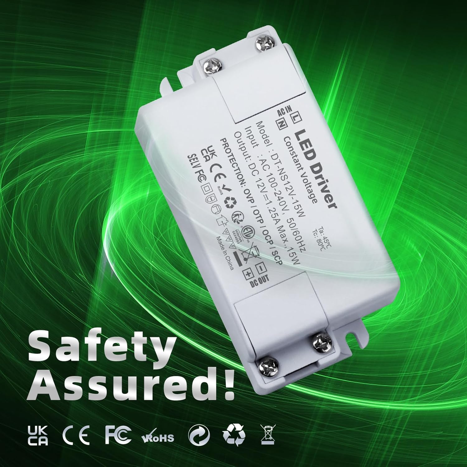 LED driver with safety assurances on a green background