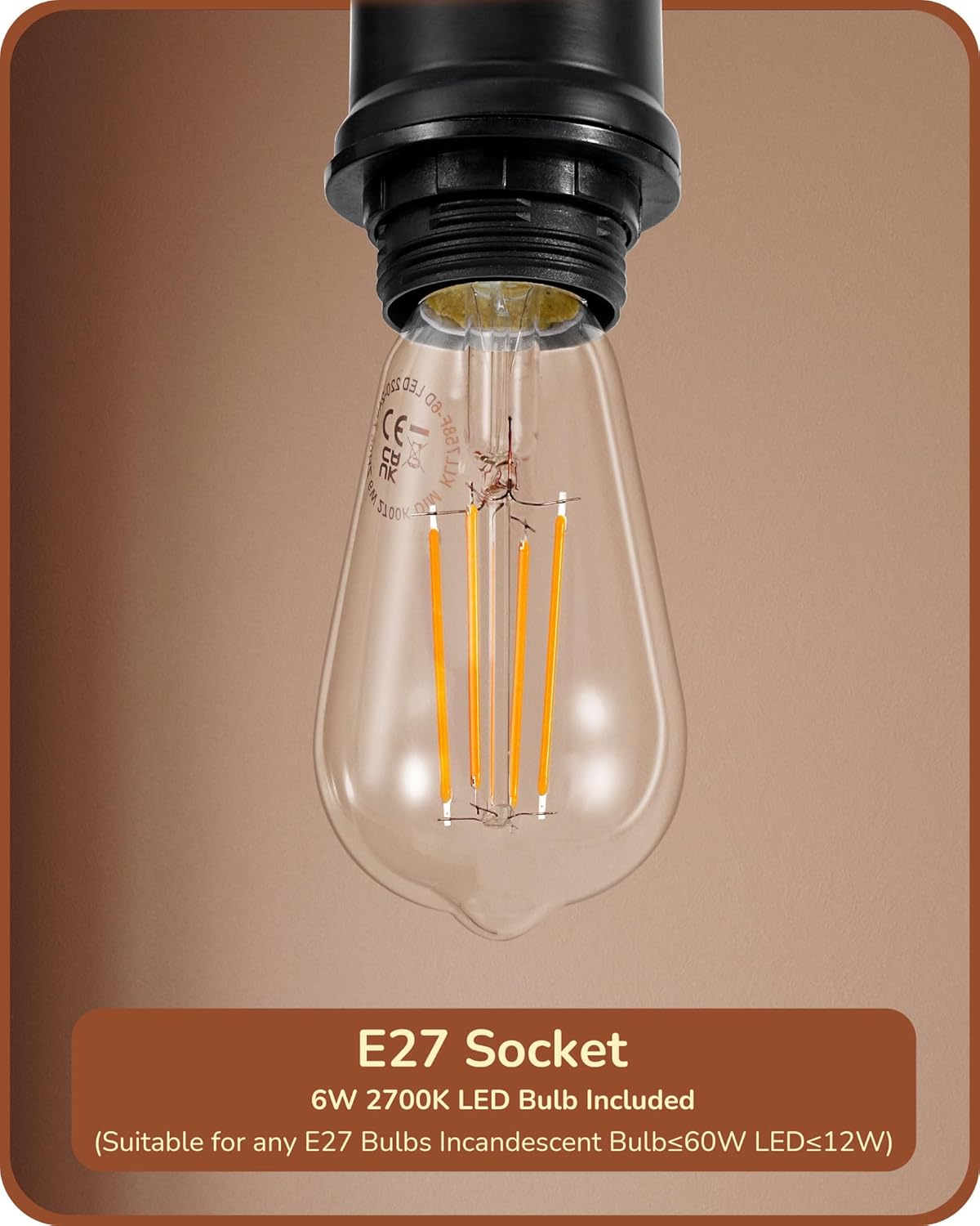 LED light bulb with E27 socket on a brown background