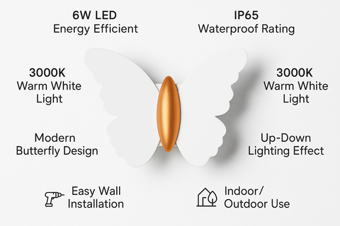 LED light bulb with features listed on a white background