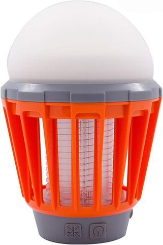 LED light bulb with orange and gray base on a white background