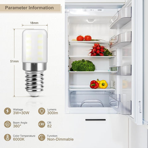 LED light bulb with refrigerator and vegetables on a white background