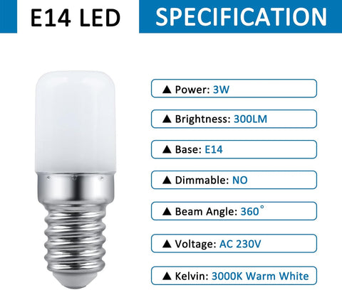 LED light bulb with specifications listed on a white background