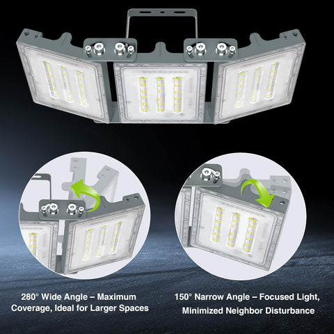 LED light fixture with adjustable angle features on a dark background