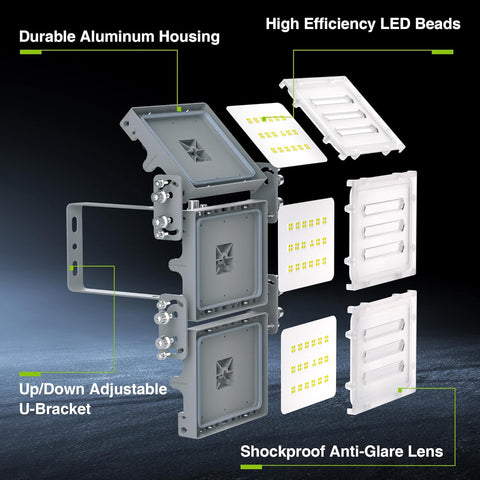 LED light fixture with adjustable angle features on a dark background