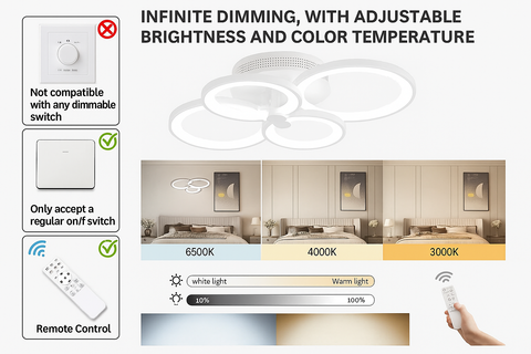 LED light fixture with dimming controls and color temperature options in a home setting.