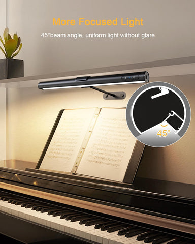 LED reading light on a piano with a 45-degree beam angle feature.
