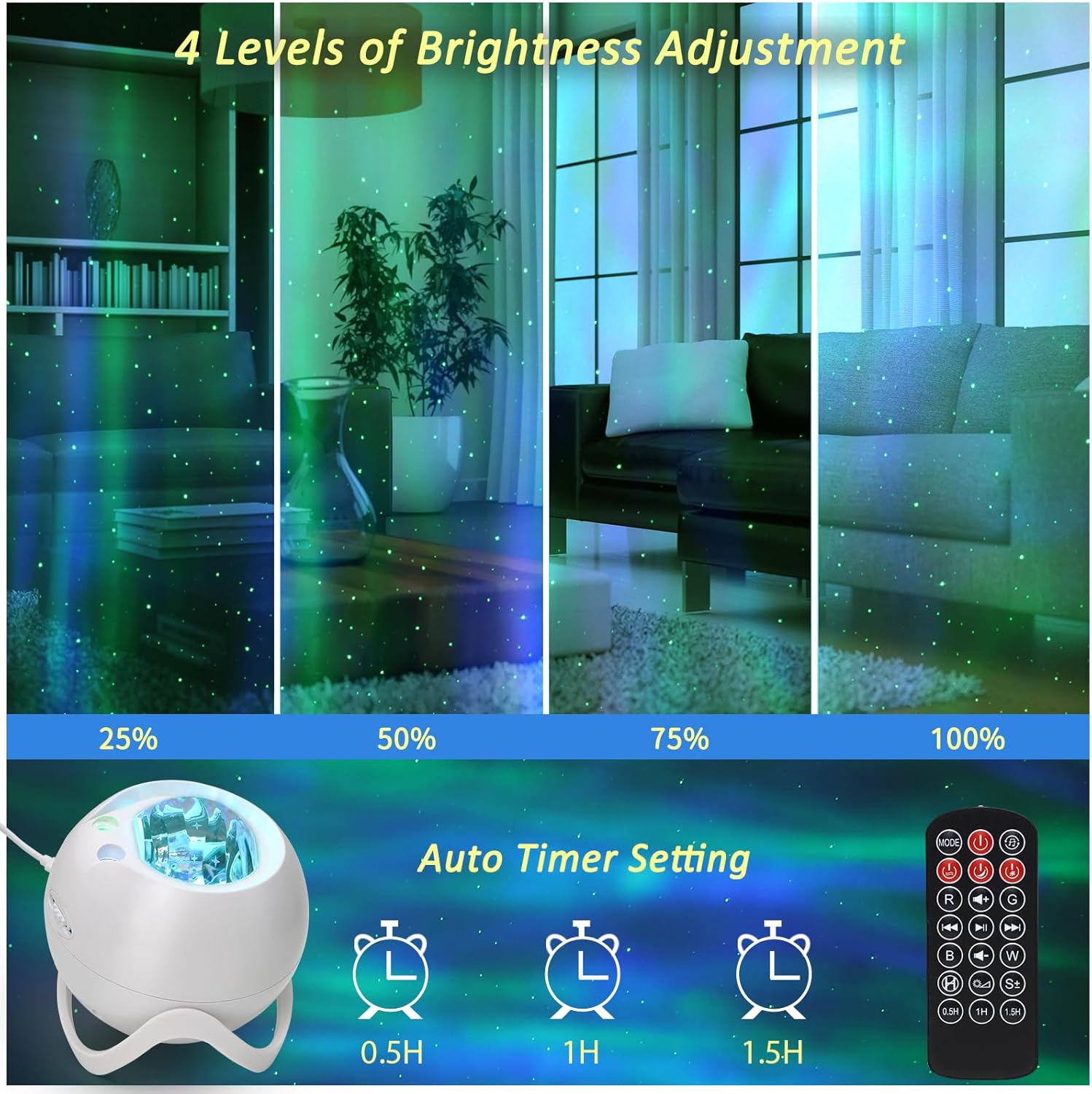 LED star projector creating nebula ceiling effects