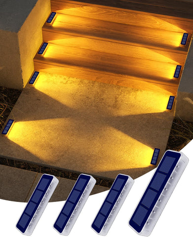 LED step lights illuminating outdoor steps with four additional lights displayed below.