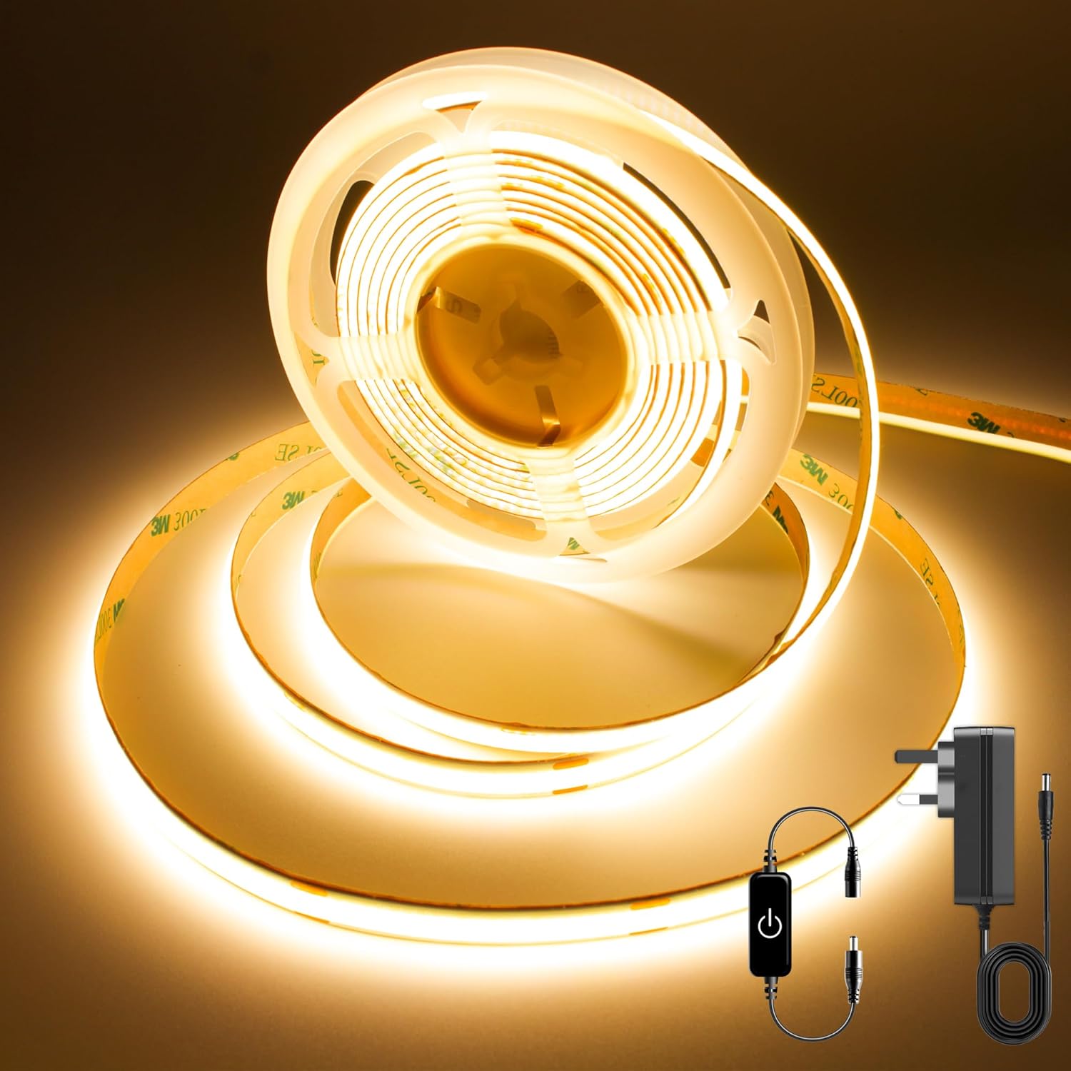 3M COB LED Strip Lights – 24V Dimmable Warm White with Touch Control